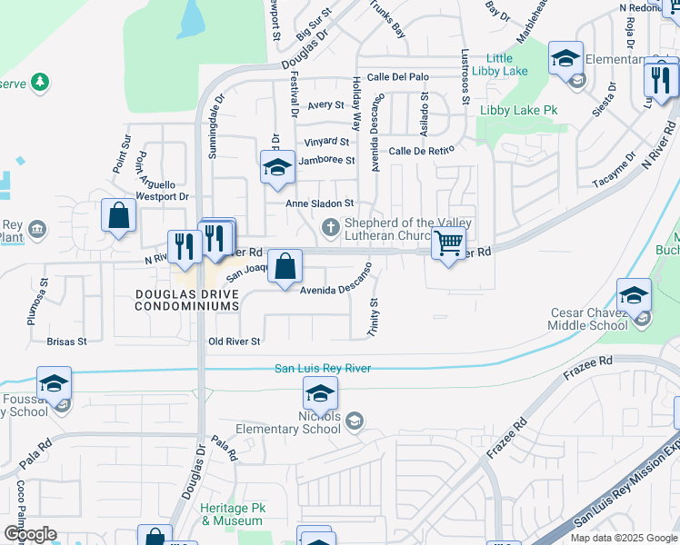 map of restaurants, bars, coffee shops, grocery stores, and more near 4475 San Joaquin Street in Oceanside