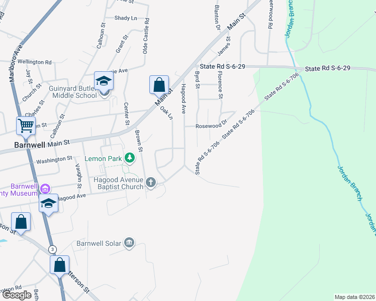 map of restaurants, bars, coffee shops, grocery stores, and more near 1426 Hagood Avenue in Barnwell