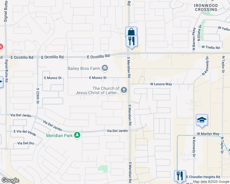 map of restaurants, bars, coffee shops, grocery stores, and more near 23104 East McCowan Court in Queen Creek