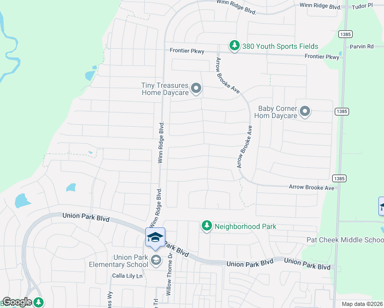 map of restaurants, bars, coffee shops, grocery stores, and more near Bryan Road in Aubrey