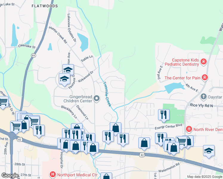 map of restaurants, bars, coffee shops, grocery stores, and more near 343 Turtle Bay Circle in Northport