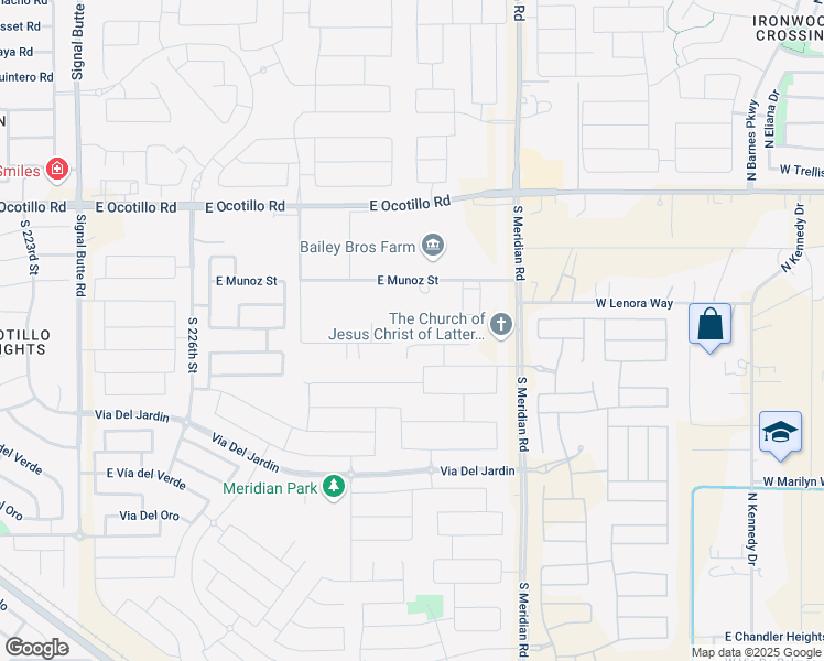 map of restaurants, bars, coffee shops, grocery stores, and more near 23030 East McCowan Court in Queen Creek