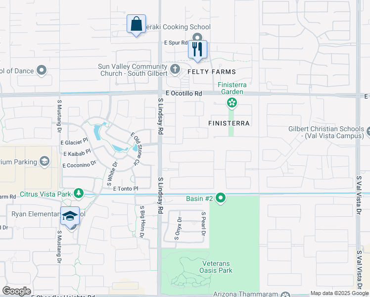 map of restaurants, bars, coffee shops, grocery stores, and more near 4181 South Emerald Drive in Chandler