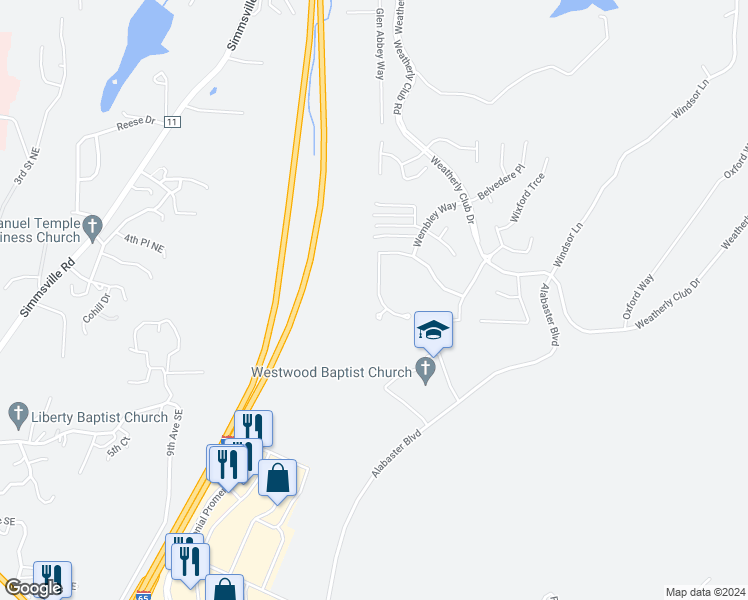 map of restaurants, bars, coffee shops, grocery stores, and more near 644 Treymoor Lake Circle in Alabaster