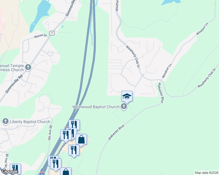 map of restaurants, bars, coffee shops, grocery stores, and more near 644 Treymoor Lake Circle in Alabaster