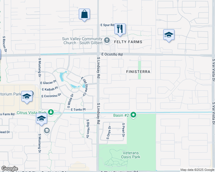 map of restaurants, bars, coffee shops, grocery stores, and more near 4090 East Kaibab Place in Chandler
