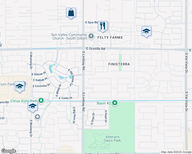 map of restaurants, bars, coffee shops, grocery stores, and more near 4130 East Kaibab Place in Chandler