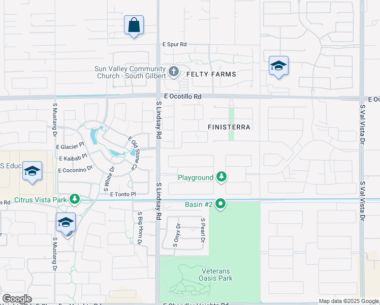 map of restaurants, bars, coffee shops, grocery stores, and more near 4150 East Kaibab Place in Chandler