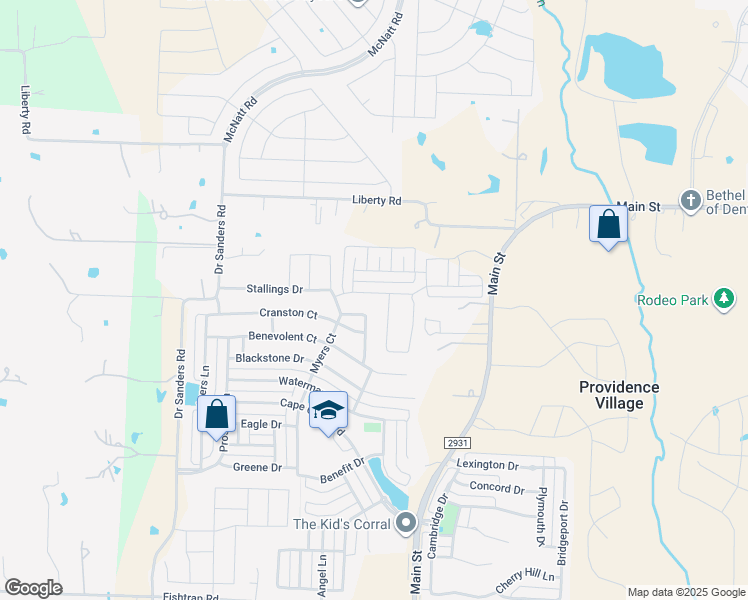 map of restaurants, bars, coffee shops, grocery stores, and more near 2153 Dewitt Lane in Denton County
