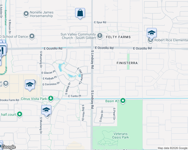 map of restaurants, bars, coffee shops, grocery stores, and more near 22613 S Lindsay Rd in Chandler