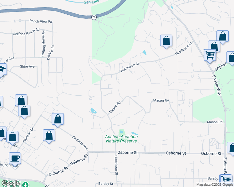 map of restaurants, bars, coffee shops, grocery stores, and more near 253 Neil Terrace in Vista
