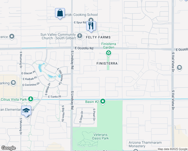 map of restaurants, bars, coffee shops, grocery stores, and more near 4206 East Kaibab Place in Chandler