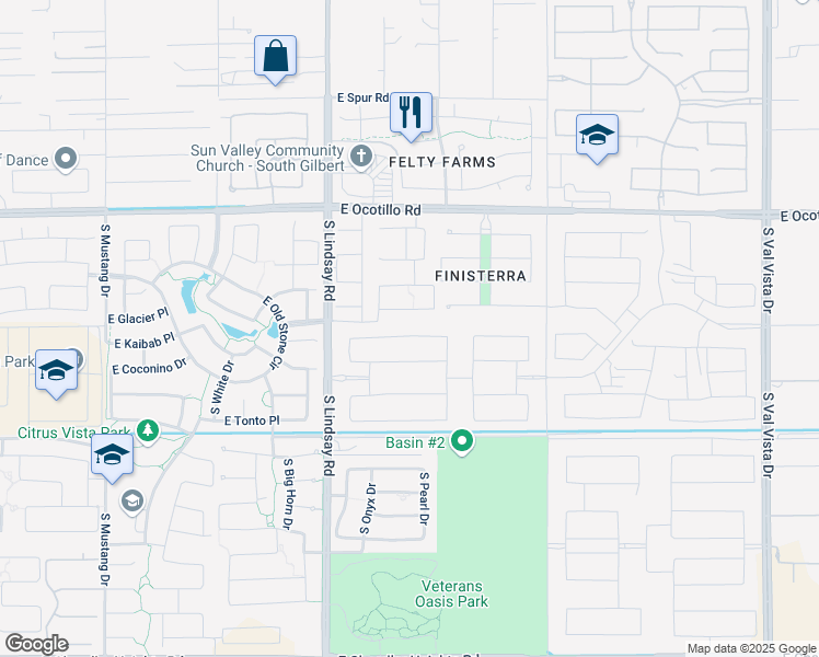 map of restaurants, bars, coffee shops, grocery stores, and more near 4180 East Kaibab Place in Chandler