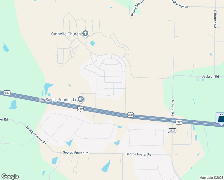 map of restaurants, bars, coffee shops, grocery stores, and more near U.S. 380 in Ponder