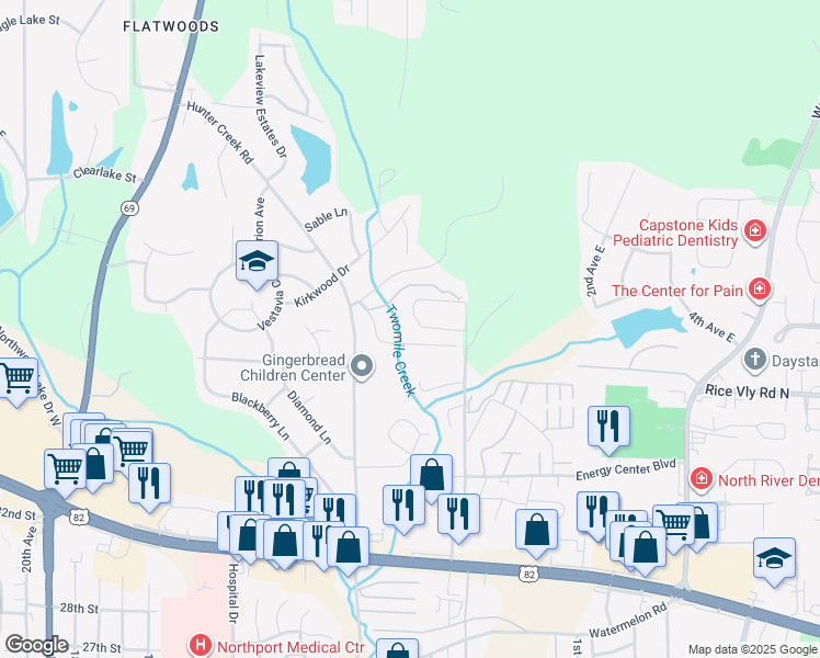 map of restaurants, bars, coffee shops, grocery stores, and more near 343 Turtle Bay Circle in Northport