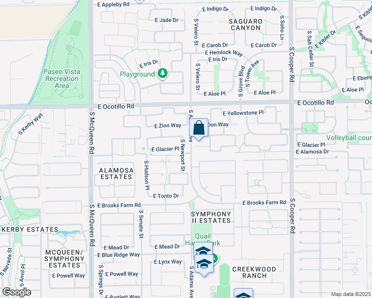 map of restaurants, bars, coffee shops, grocery stores, and more near 4241 South Newport Street in Chandler