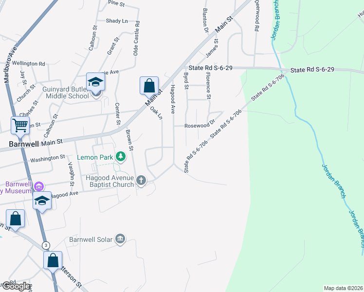 map of restaurants, bars, coffee shops, grocery stores, and more near 1426 Hagood Avenue in Barnwell