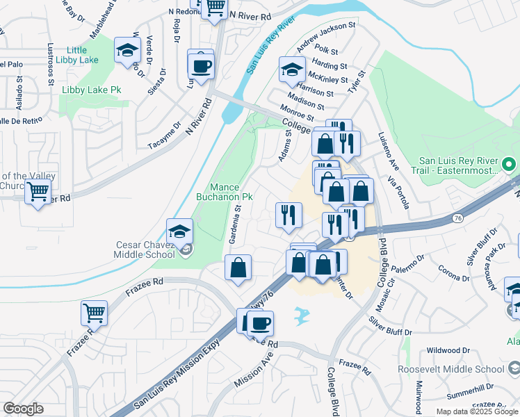 map of restaurants, bars, coffee shops, grocery stores, and more near 4827 Sagina Court in Oceanside