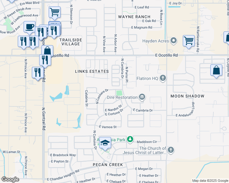 map of restaurants, bars, coffee shops, grocery stores, and more near 40220 North Costa Del Sol Drive in San Tan Valley
