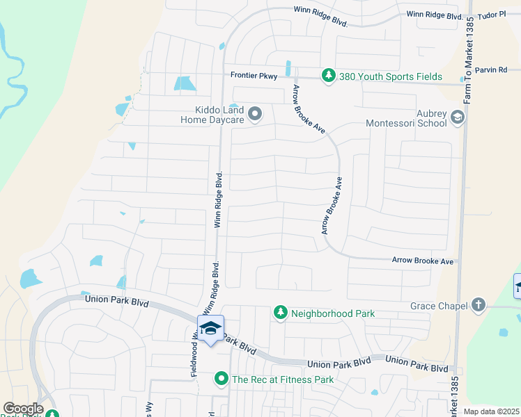 map of restaurants, bars, coffee shops, grocery stores, and more near Bryan Road in Aubrey