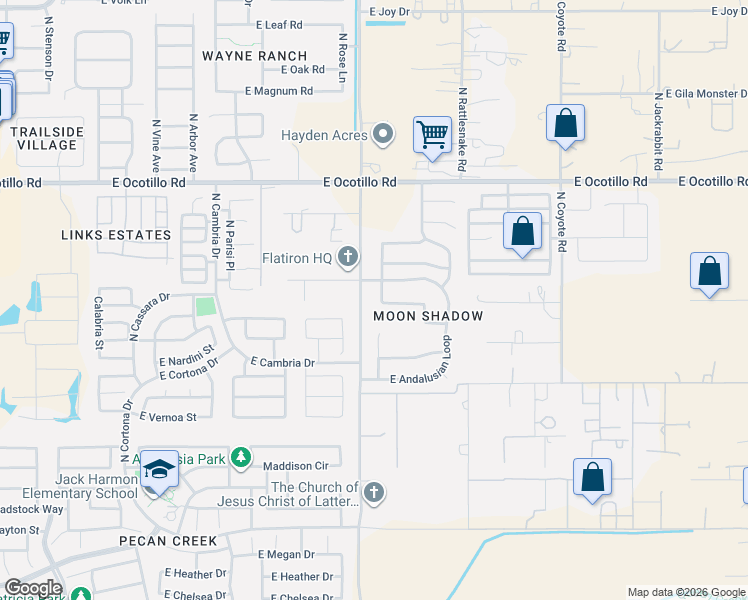 map of restaurants, bars, coffee shops, grocery stores, and more near 40193 North Zampino Street in San Tan Valley