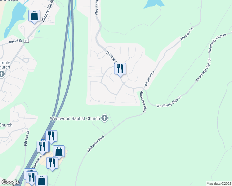 map of restaurants, bars, coffee shops, grocery stores, and more near 200 Treymoor Lake Circle in Alabaster