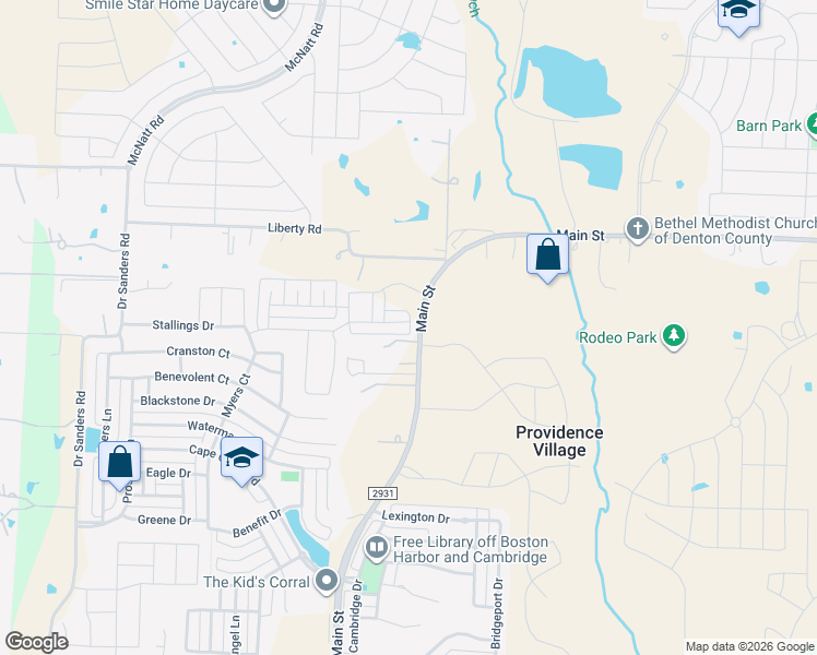 map of restaurants, bars, coffee shops, grocery stores, and more near 10168 Revere Drive in Denton County