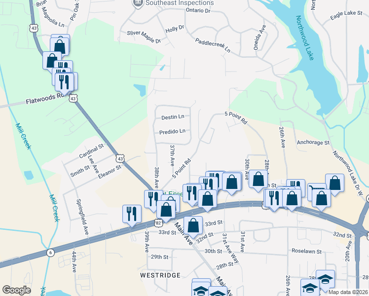 map of restaurants, bars, coffee shops, grocery stores, and more near 3821 37th Avenue in Northport