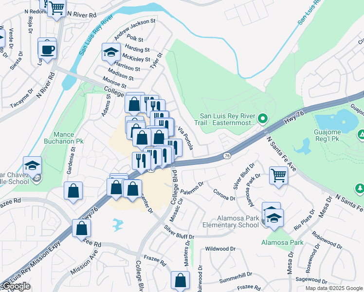 map of restaurants, bars, coffee shops, grocery stores, and more near 358 Via Metates in Oceanside