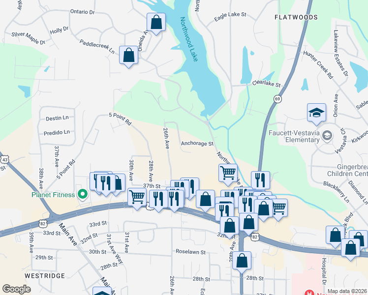 map of restaurants, bars, coffee shops, grocery stores, and more near 3901-4149 Ashburton Lane in Northport