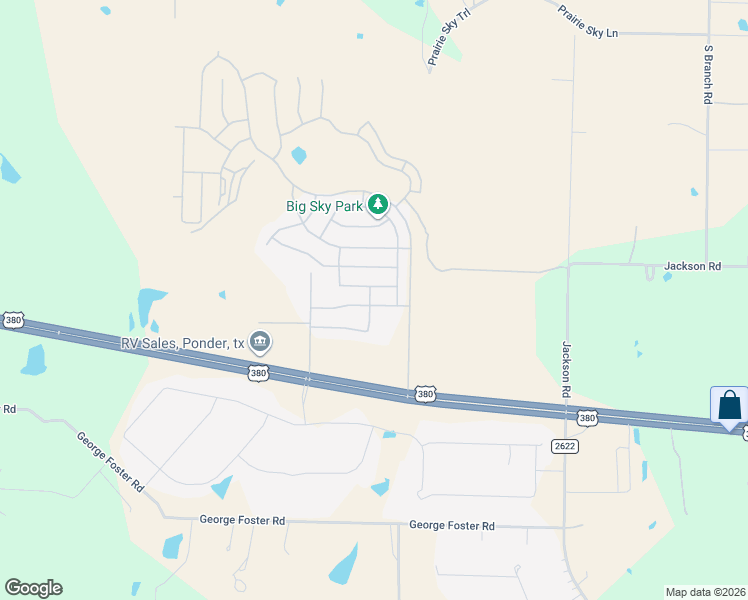 map of restaurants, bars, coffee shops, grocery stores, and more near U.S. 380 in Ponder