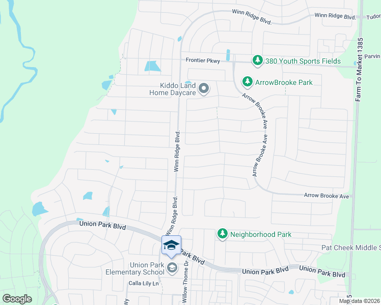 map of restaurants, bars, coffee shops, grocery stores, and more near Bryan Road in Aubrey