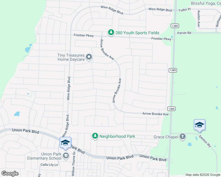 map of restaurants, bars, coffee shops, grocery stores, and more near 1429 Saddle Ridge Drive in Aubrey