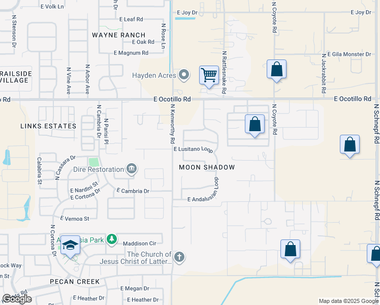 map of restaurants, bars, coffee shops, grocery stores, and more near 1985 East Paso Fino Drive in San Tan Valley