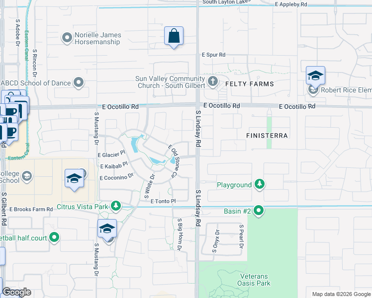 map of restaurants, bars, coffee shops, grocery stores, and more near 4190 South Granite Drive in Chandler