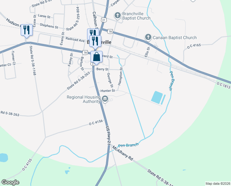 map of restaurants, bars, coffee shops, grocery stores, and more near 133 George Street in Branchville