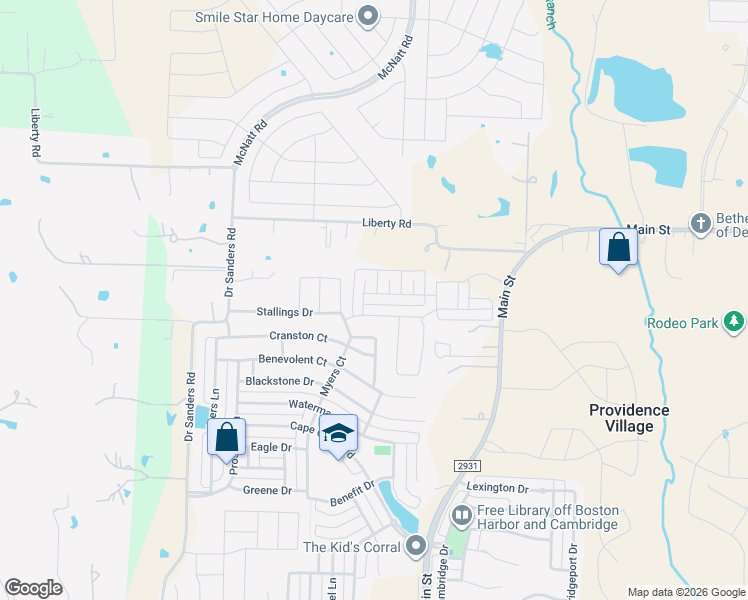 map of restaurants, bars, coffee shops, grocery stores, and more near 10036 Travis Drive in Denton County