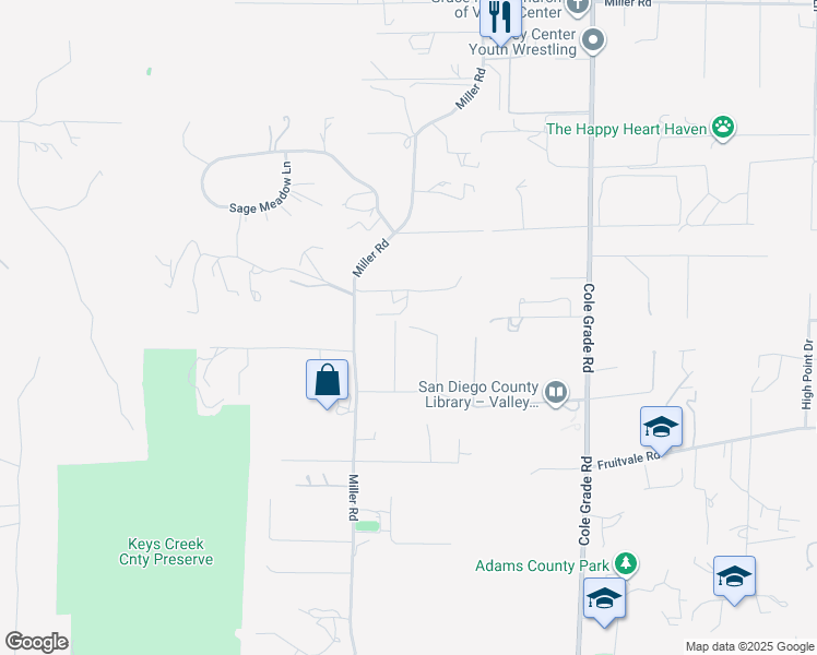 map of restaurants, bars, coffee shops, grocery stores, and more near 13952 Oakwood Glen Place in Valley Center