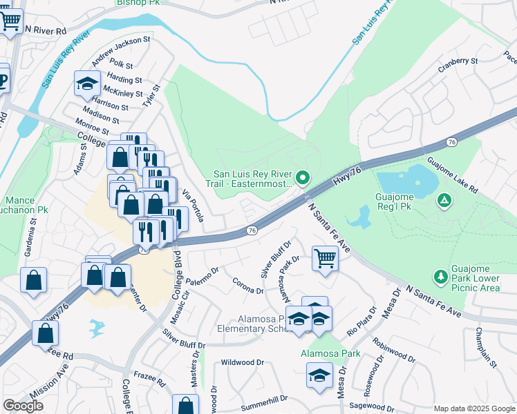 map of restaurants, bars, coffee shops, grocery stores, and more near 5040 Codorniz Way in Oceanside