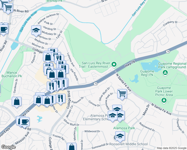 map of restaurants, bars, coffee shops, grocery stores, and more near 5030 Gavilan Way in Oceanside