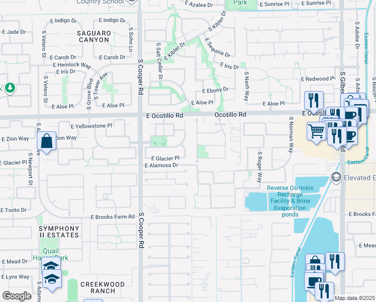 map of restaurants, bars, coffee shops, grocery stores, and more near 4163 South Wayne Place in Chandler
