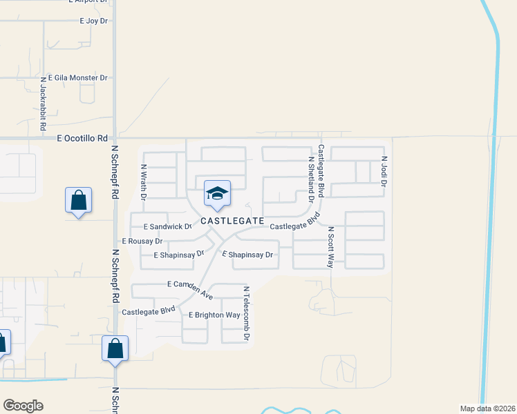 map of restaurants, bars, coffee shops, grocery stores, and more near 40356 North Burwick Way in Queen Creek