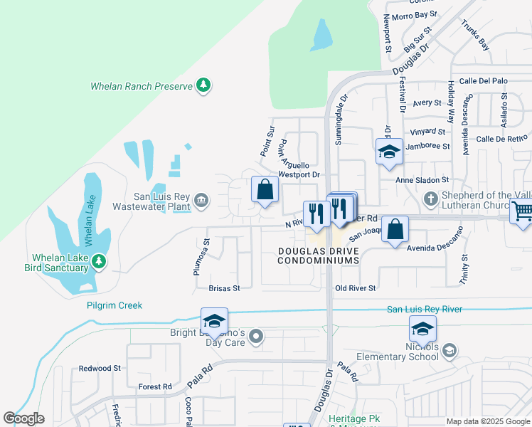 map of restaurants, bars, coffee shops, grocery stores, and more near 745 Pyramid Point Way in Oceanside