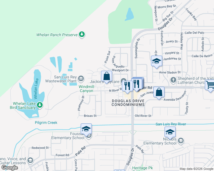 map of restaurants, bars, coffee shops, grocery stores, and more near 747 Pyramid Point Way in Oceanside