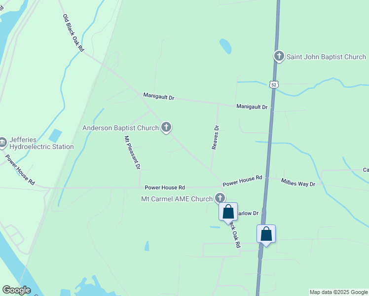map of restaurants, bars, coffee shops, grocery stores, and more near 1149 Old Black Oak Road in Moncks Corner