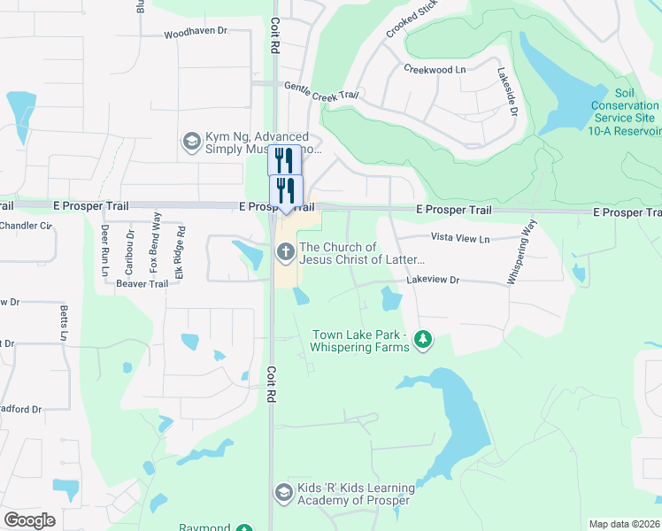 map of restaurants, bars, coffee shops, grocery stores, and more near 2580 W View Ct in Prosper