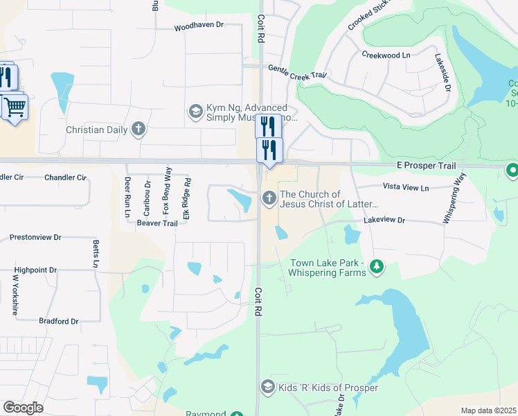 map of restaurants, bars, coffee shops, grocery stores, and more near 860 Coit Road in Prosper