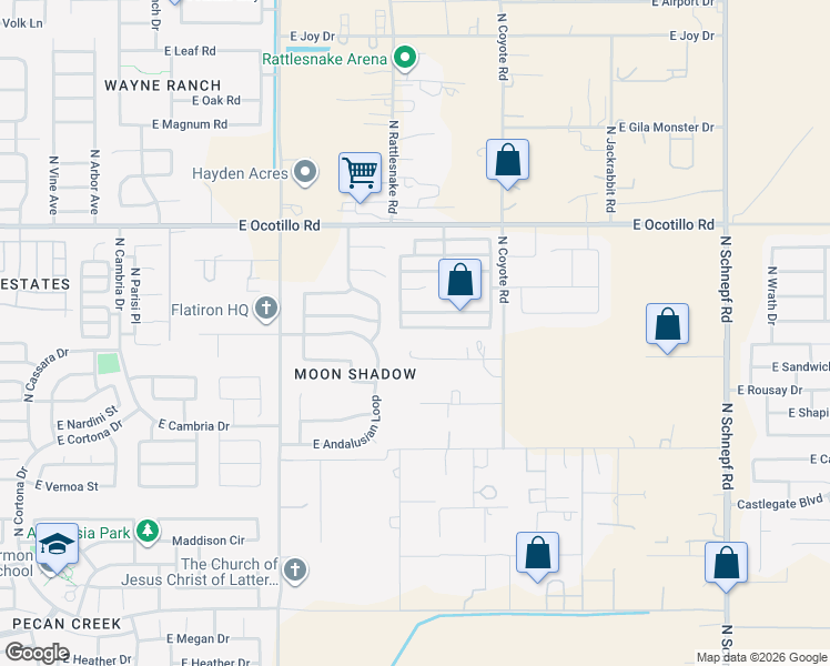 map of restaurants, bars, coffee shops, grocery stores, and more near 2317 East Meadow Mist Lane in San Tan Valley