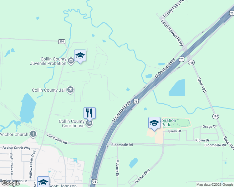 map of restaurants, bars, coffee shops, grocery stores, and more near North Central Expressway in McKinney