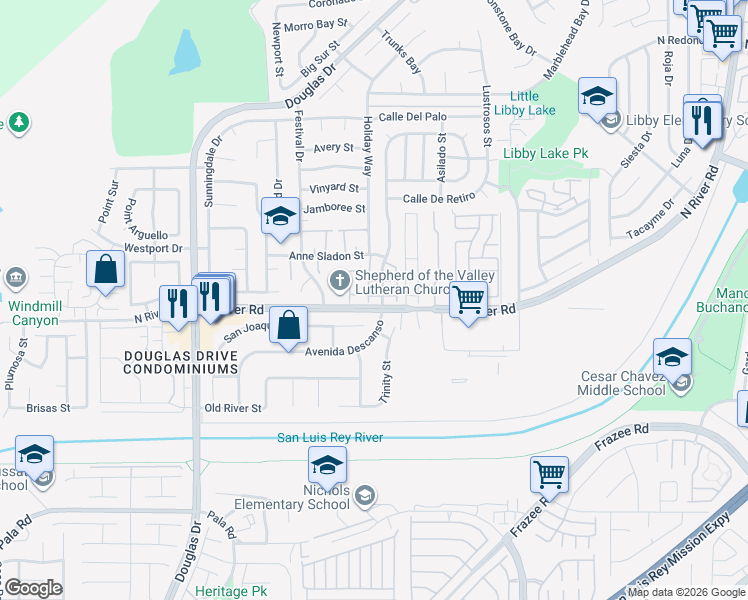 map of restaurants, bars, coffee shops, grocery stores, and more near 176 Avenida Descanso in Oceanside